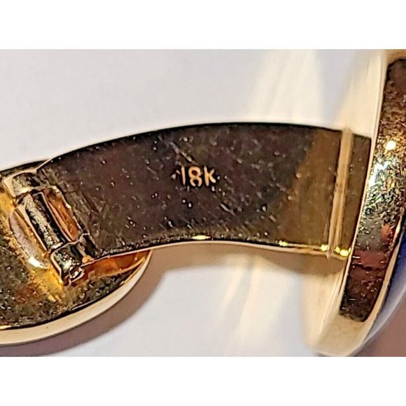 18K GOLD BLUESTONE LAPIS LAZULI DESIGNS ROUND BEZEL CUFFLINKS - Picture 3 of 7